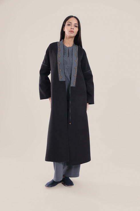 Embroidered Wool long Coat